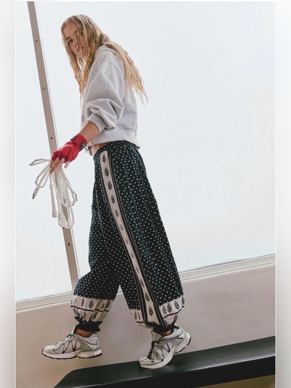 FP Movement On It Printed Balloon Pants (Buti Dot Border Black Combo - Size Larg